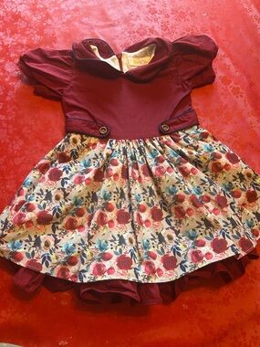 Girls' Burgundy Bodice Floral Skirt Party Dress
